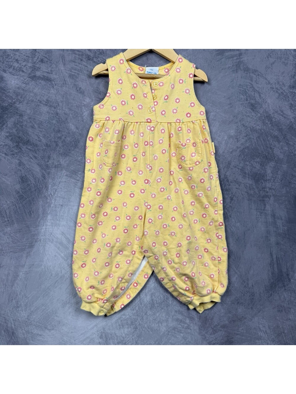 Sz 24 M Osh Kosh Baby Bgosh Yellow Overalls Tulip Flower Vtg
